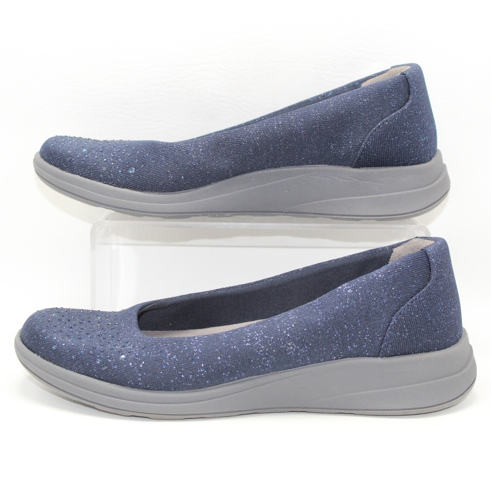 Bzees Golden Bright Navy Blue Shimmer Rhinestone Comfort Slip On Flats 9.5M